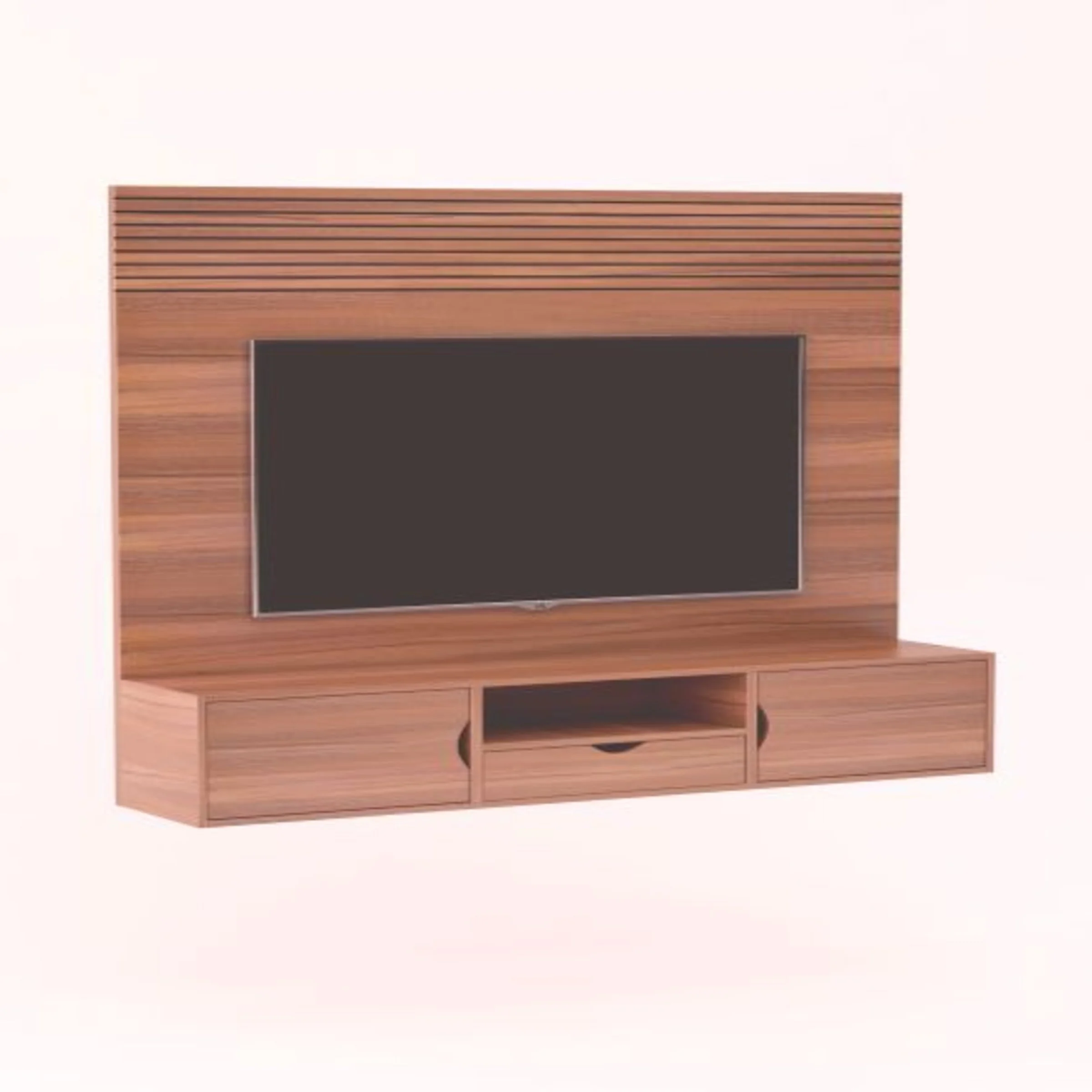 Wall Mounted TV Unit with Drawer Brown Finish 