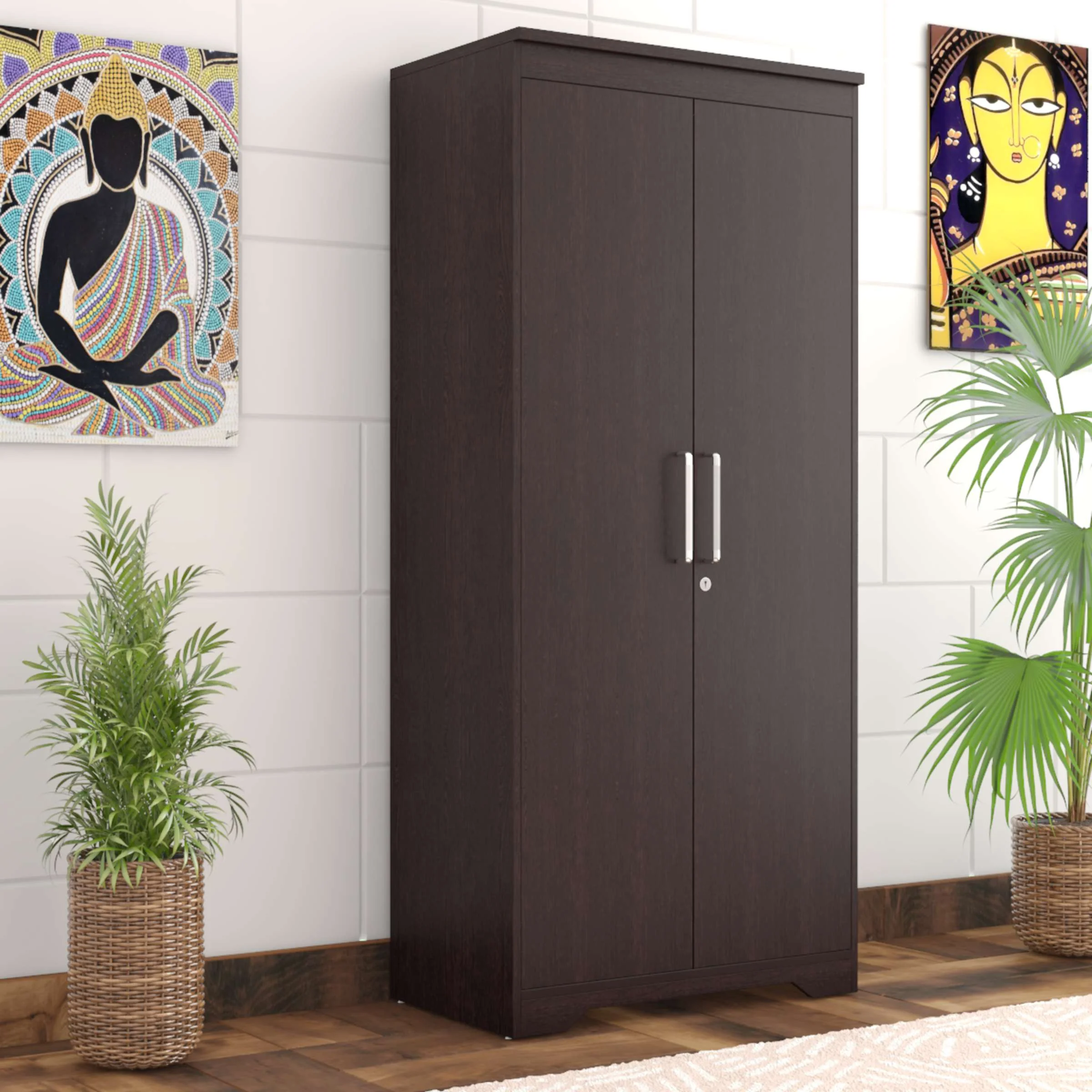 2 Door Wardrobe In Walnut Finish 